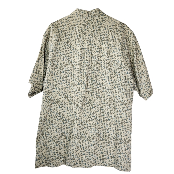 Perry Ellis Men's Silk Short Sleeve Button Down Pattern Shirt Tan Blue XXL - Picture 3 of 9